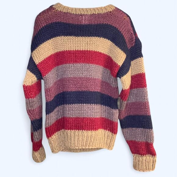 Vtg Handmade Knit Chunky Sweater Colorful Fun Funky Sweater Bee Size Medium - Picture 2 of 5